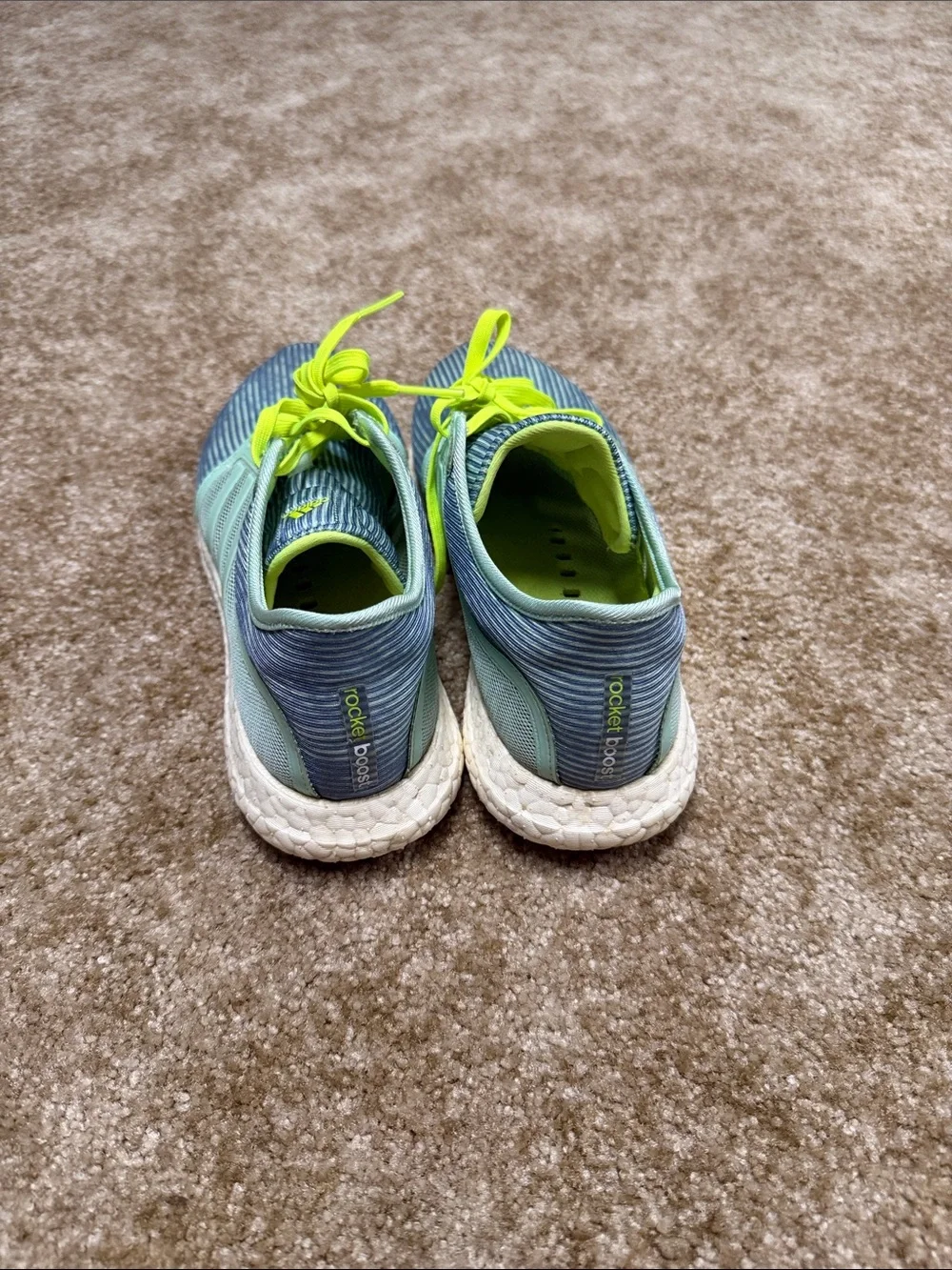 adidas Kids Blue Striped Sneakers with Neon Yellow Laces